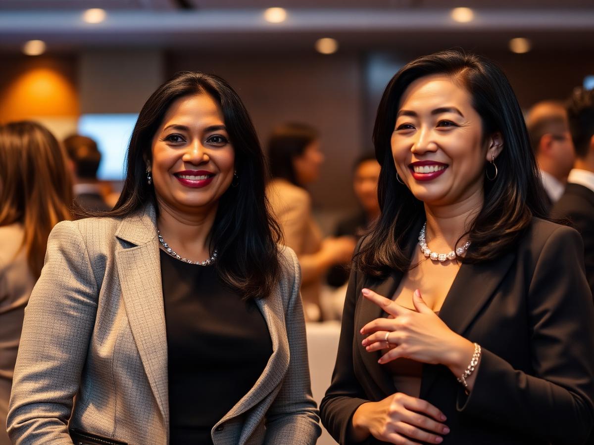 A C-suite leader sponsoring a corporate woman at a networking event
